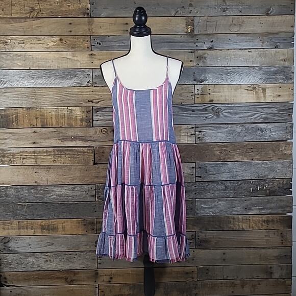 ELAN Cotton Slip Dress Cover-up Backless Blue Pink Stripe Medium - Picture 1 of 10